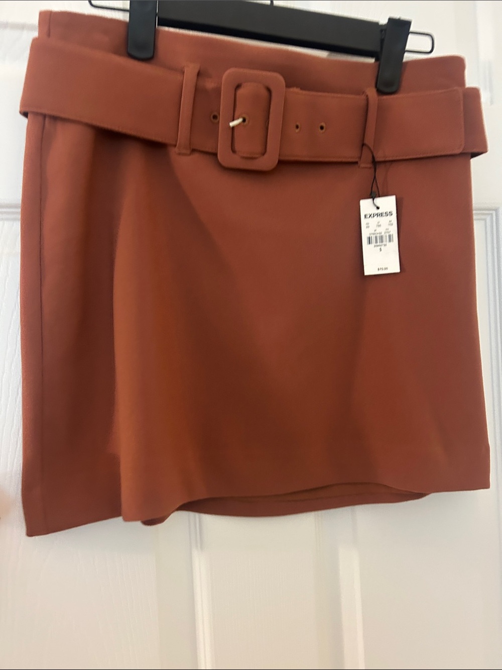 Express Rust Belted Mini Skirt with Statement Buckle